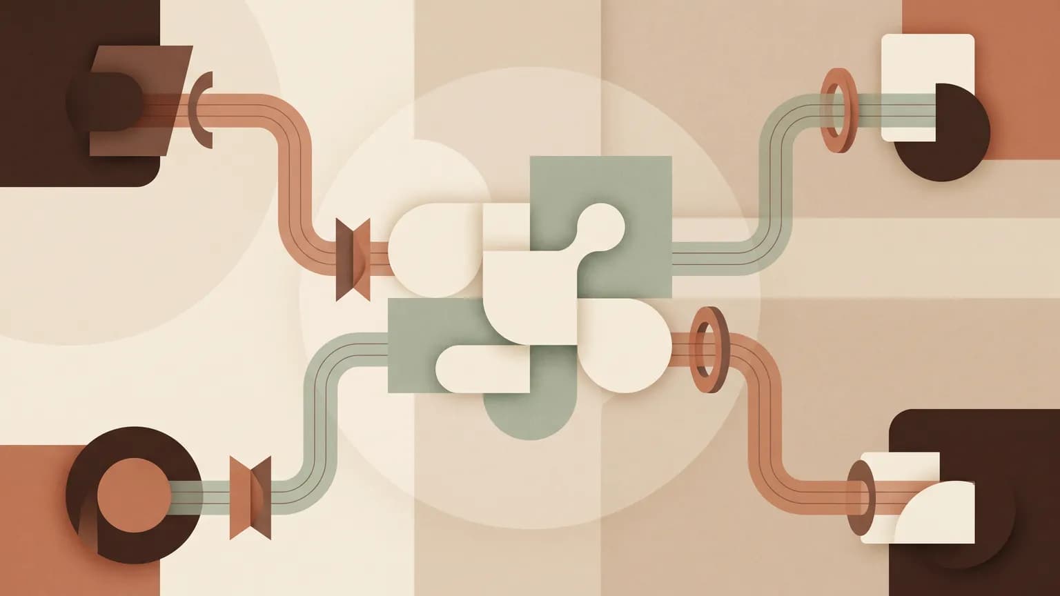 Abstraktes Titelbild zum Thema API-Integration: Worauf bei Drittsystemen achten (KI-generiert)