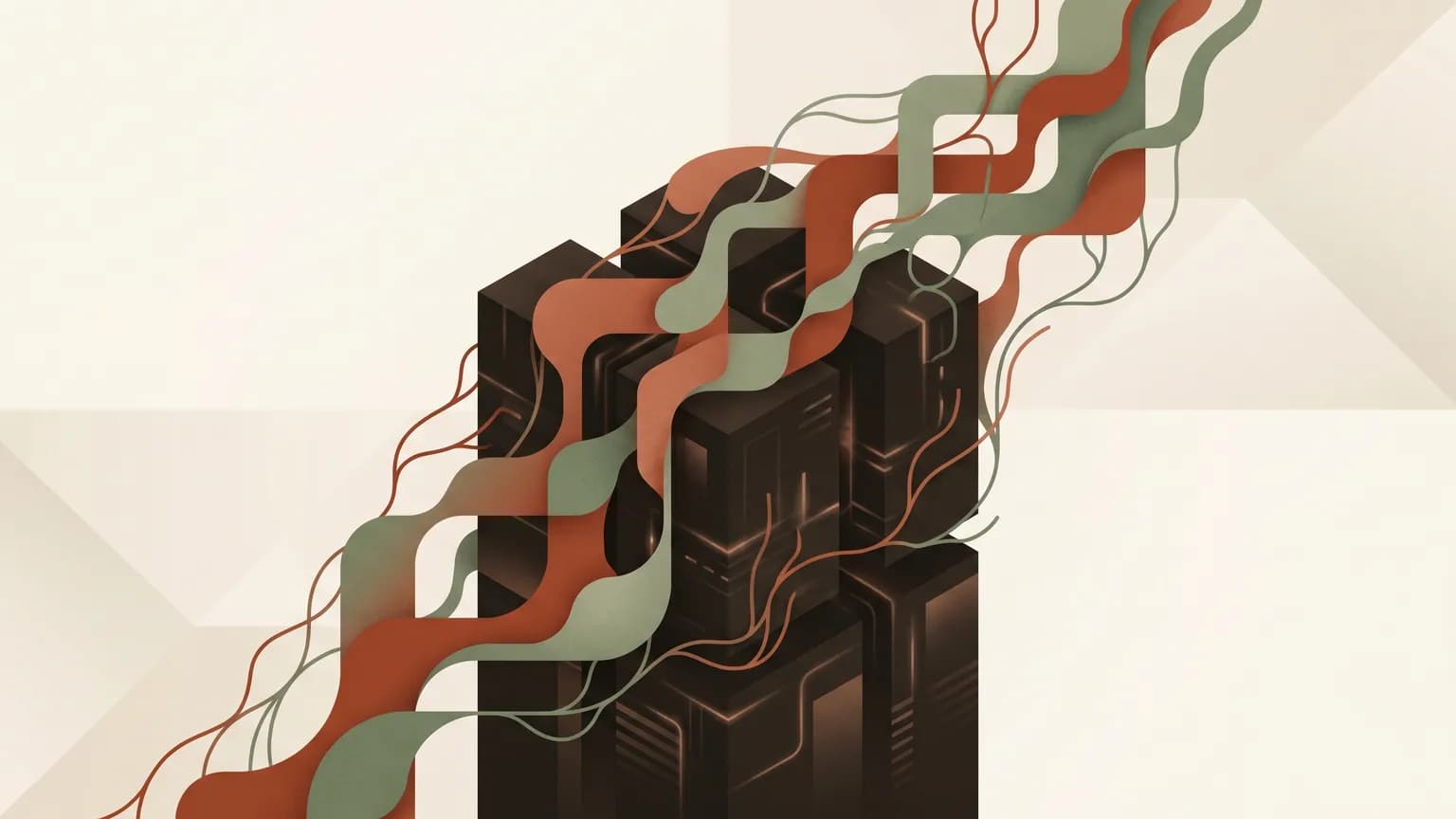 Abstraktes Titelbild zum Thema Was ist ein Strangler Fig Pattern? Legacy ablösen ohne alles neu zu bauen (KI-generiert)